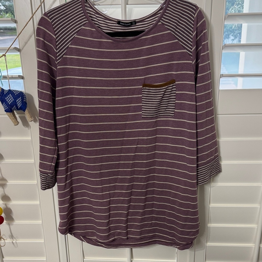 Pink Striped Pocket Raglan Top by Pink Clover
